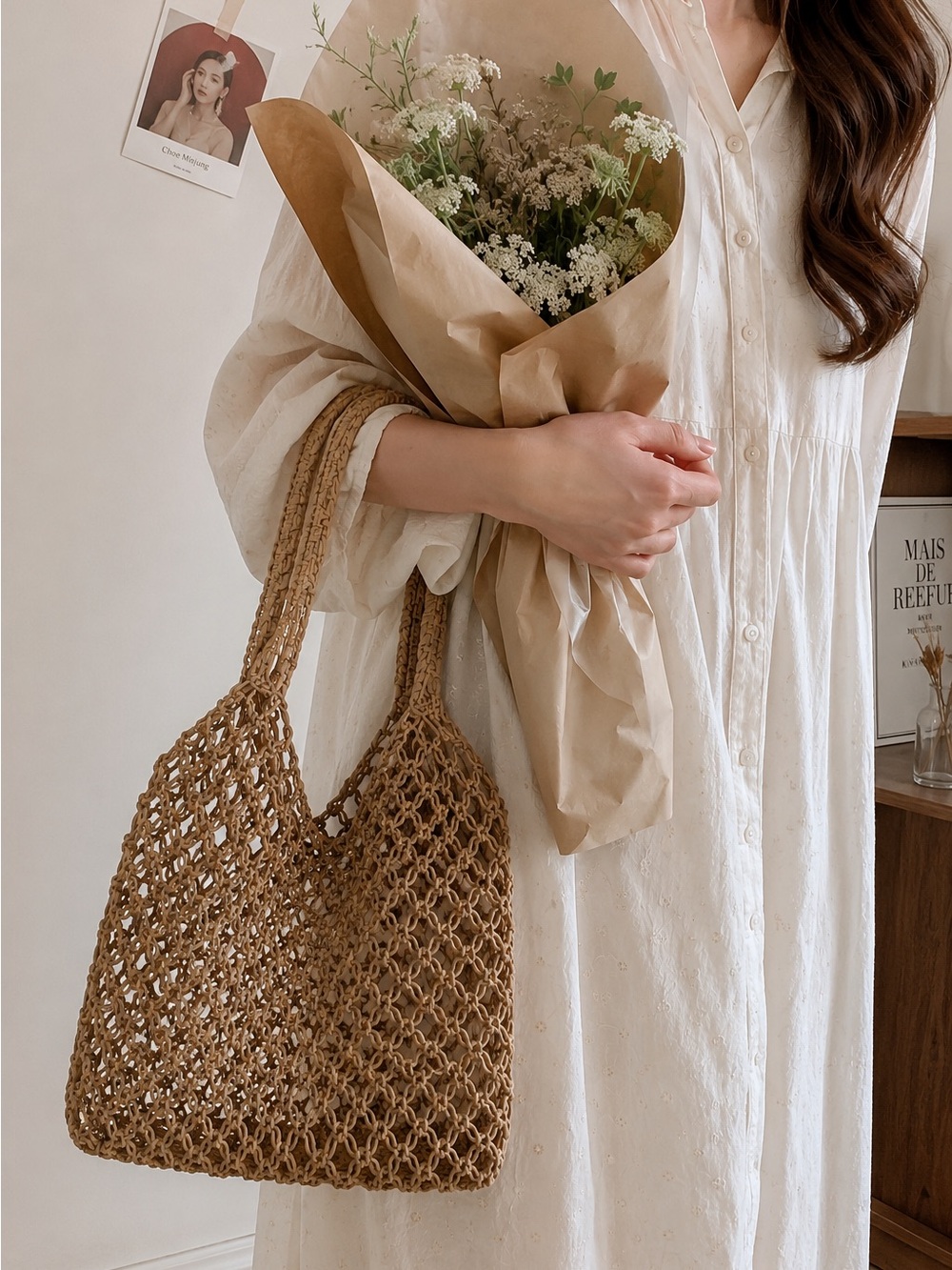 2 Straw Summer Bags | Open Weave Net Straw Bag - Picture 3 of 11